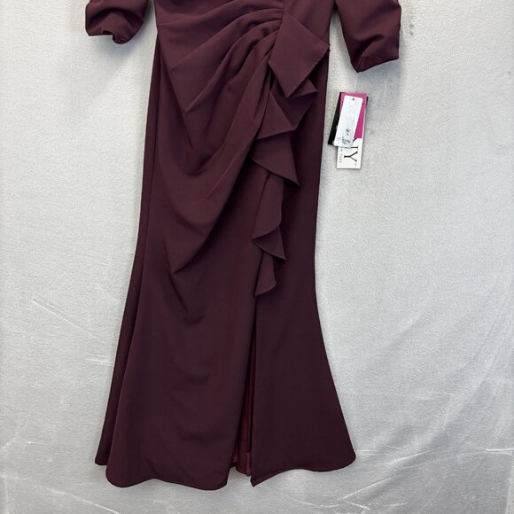NWT MGNY Madeline Gardner Ruched Off Shoulder Evening Gown Sz 6 Plum Dress $394 - Picture 9 of 16